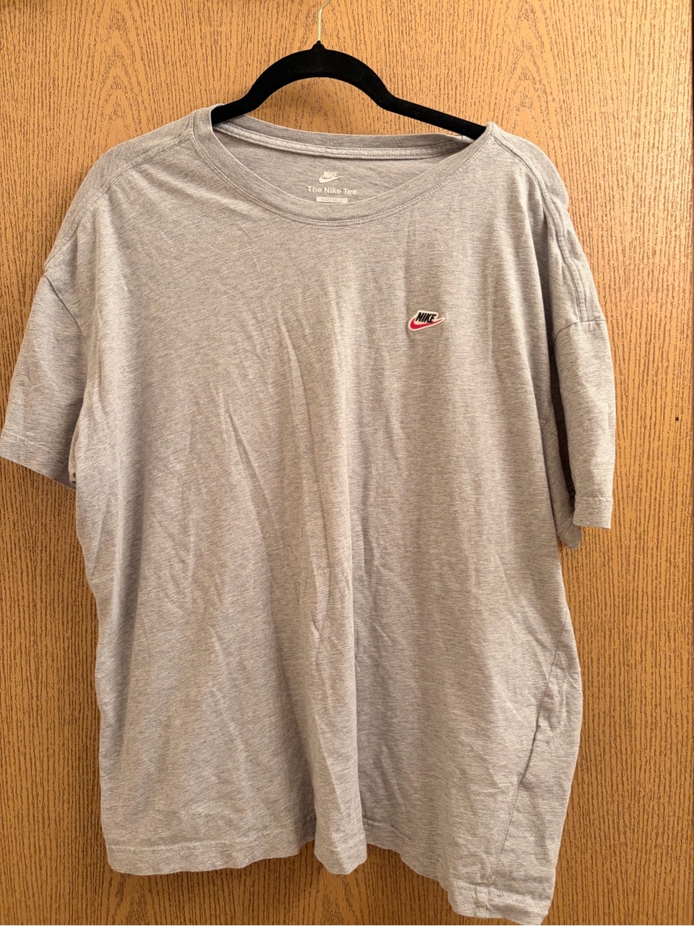 Nike Light Grey Short Sleeve Logo Tee with Small Red Swoosh